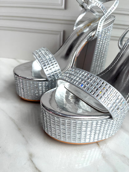 Disco heels plataformas plata 0474