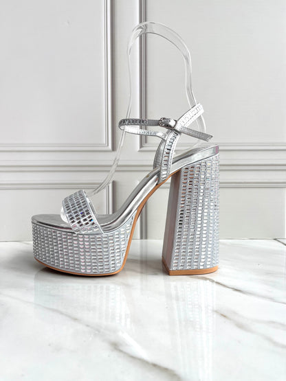 Disco heels plataformas plata 0474