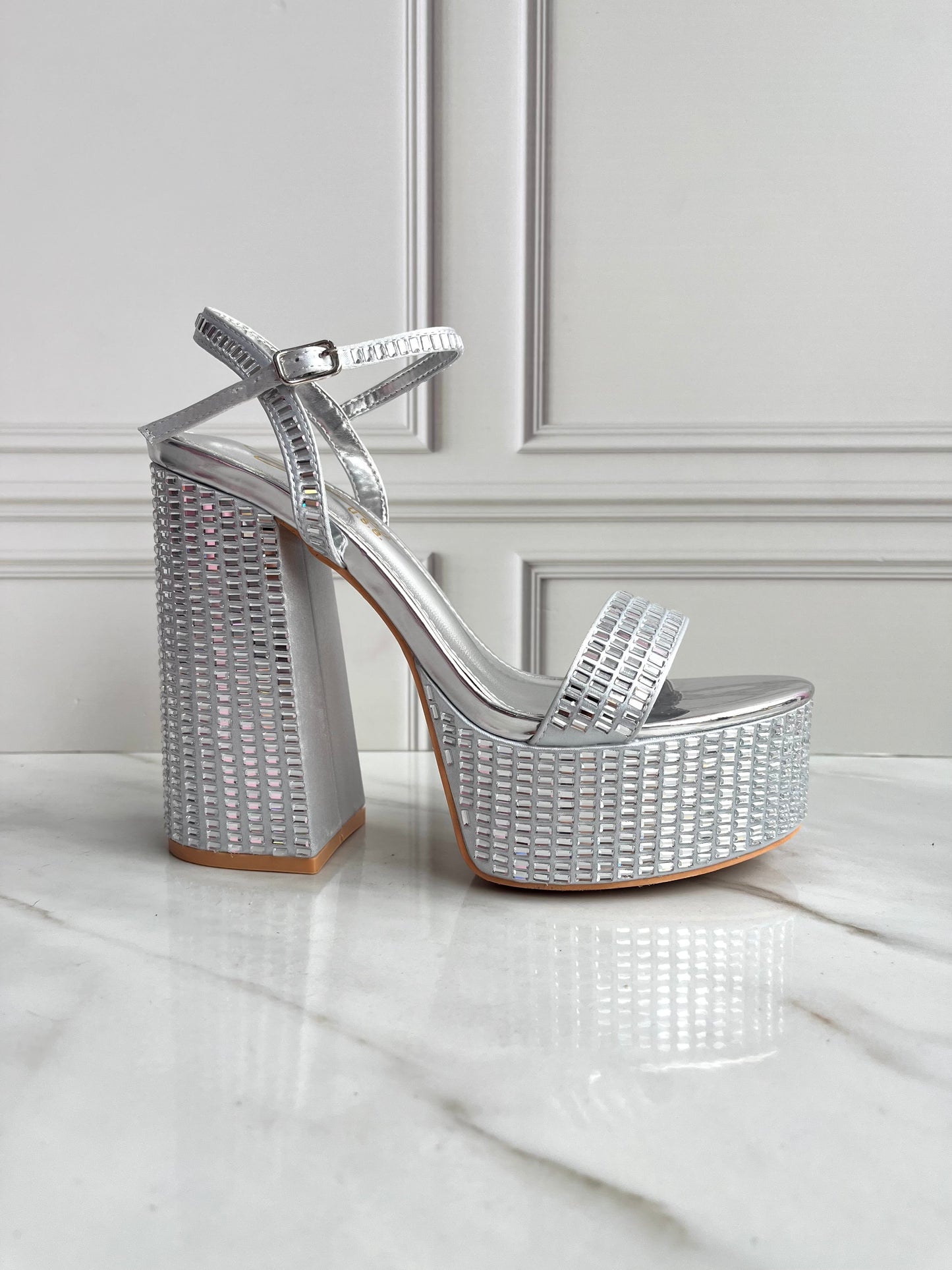 Disco heels plataformas plata 0474